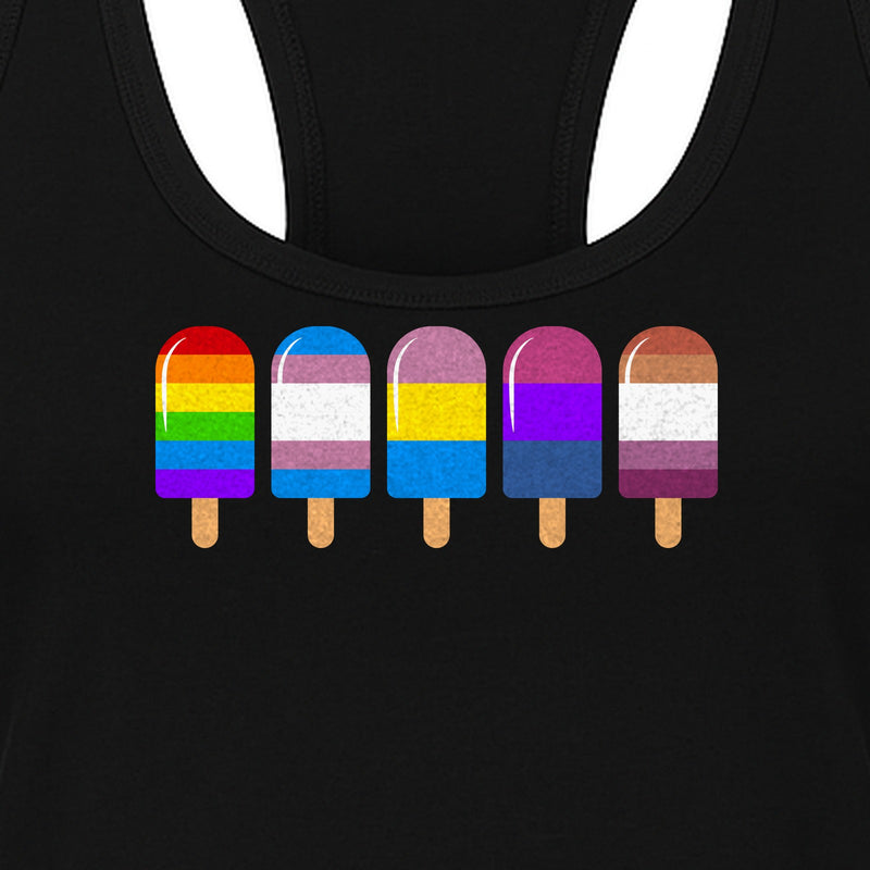 Rainbow Ice Pop Pride Women's Racerback Tank Top for LGBTQIA+ Parades and Everyday Wear