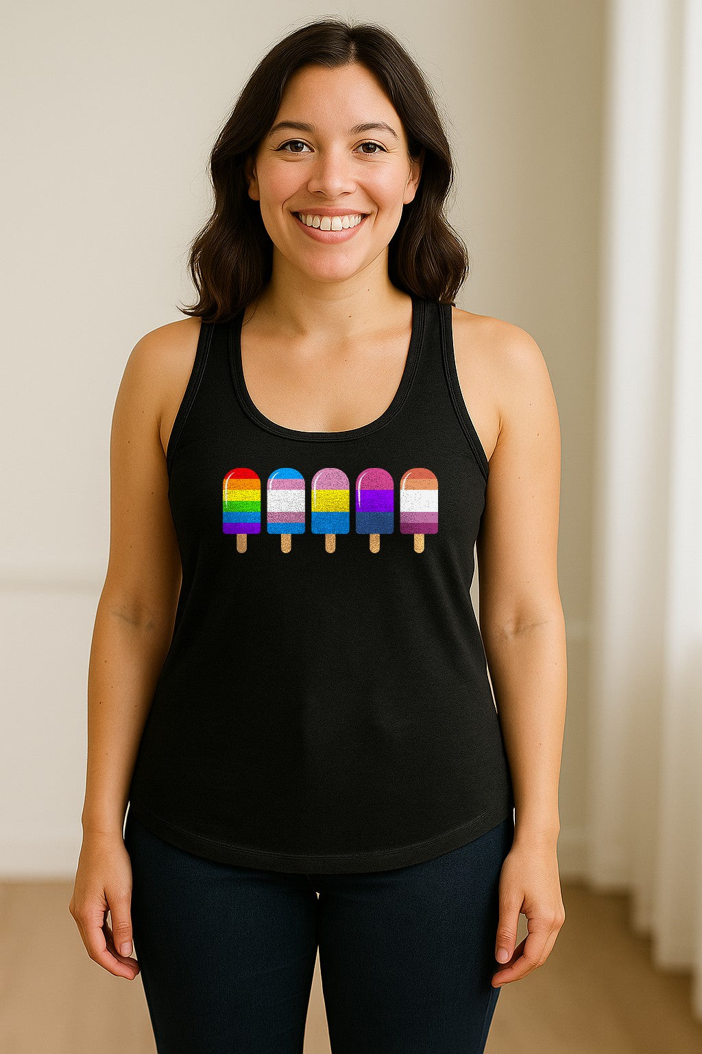 Rainbow Ice Pop Pride Women's Racerback Tank Top for LGBTQIA+ Parades and Everyday Wear
