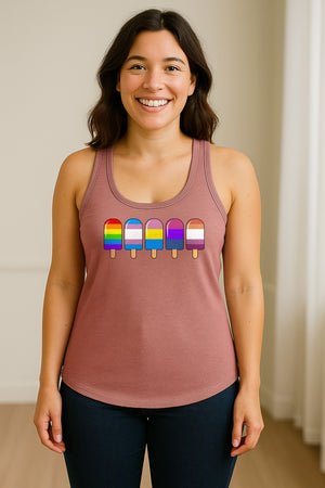 Rainbow Ice Pop Pride Women's Racerback Tank Top for LGBTQIA+ Parades and Everyday Wear