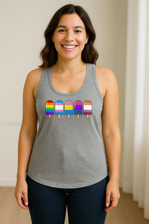 Rainbow Ice Pop Pride Women's Racerback Tank Top for LGBTQIA+ Parades and Everyday Wear