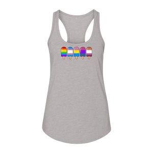 Rainbow Ice Pop Pride Women's Racerback Tank Top for LGBTQIA+ Parades and Everyday Wear
