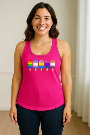 Rainbow Ice Pop Pride Women's Racerback Tank Top for LGBTQIA+ Parades and Everyday Wear