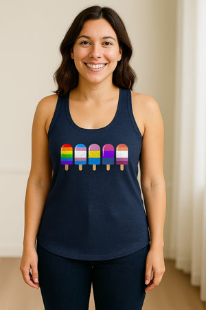 Rainbow Ice Pop Pride Women's Racerback Tank Top for LGBTQIA+ Parades and Everyday Wear