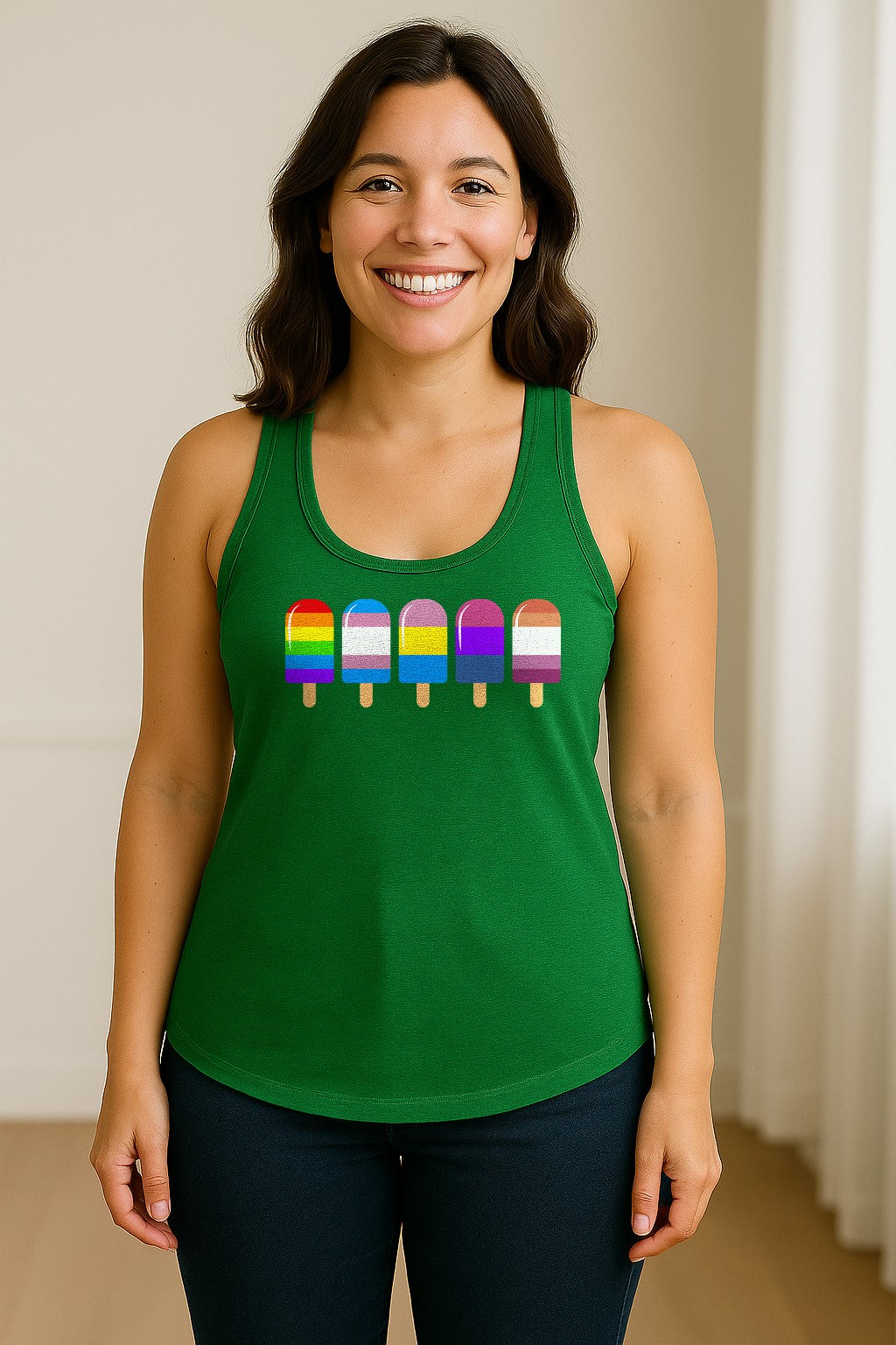 Rainbow Ice Pop Pride Women's Racerback Tank Top for LGBTQIA+ Parades and Everyday Wear