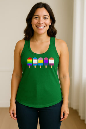 Rainbow Ice Pop Pride Women's Racerback Tank Top for LGBTQIA+ Parades and Everyday Wear