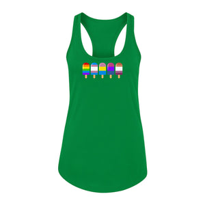 Rainbow Ice Pop Pride Women's Racerback Tank Top for LGBTQIA+ Parades and Everyday Wear