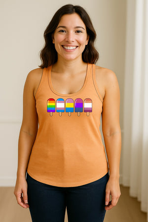 Rainbow Ice Pop Pride Women's Racerback Tank Top for LGBTQIA+ Parades and Everyday Wear