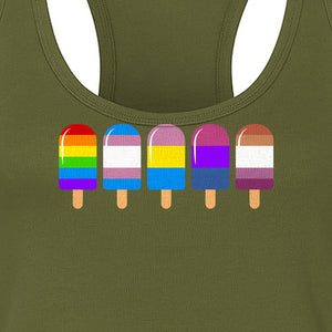 Rainbow Ice Pop Pride Women's Racerback Tank Top for LGBTQIA+ Parades and Everyday Wear