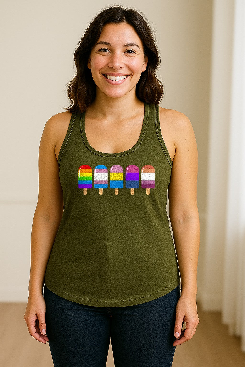 Rainbow Ice Pop Pride Women's Racerback Tank Top for LGBTQIA+ Parades and Everyday Wear