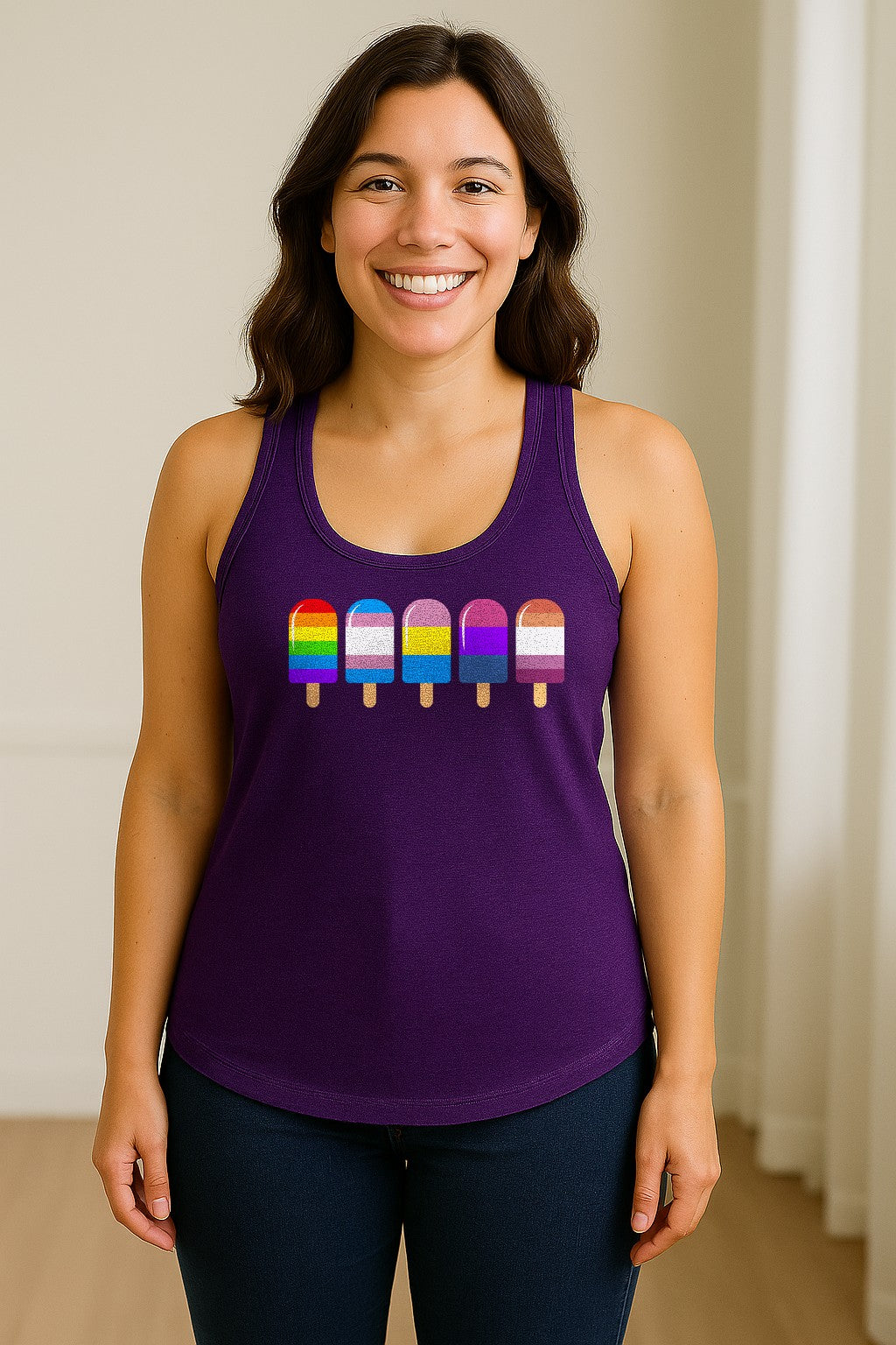 Rainbow Ice Pop Pride Women's Racerback Tank Top for LGBTQIA+ Parades and Everyday Wear