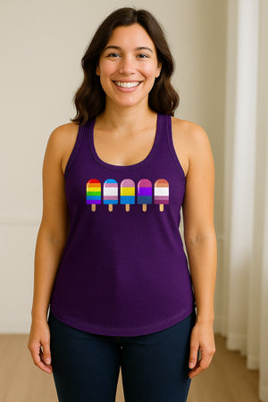 Rainbow Ice Pop Pride Women's Racerback Tank Top for LGBTQIA+ Parades and Everyday Wear
