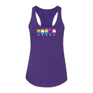 Rainbow Ice Pop Pride Women's Racerback Tank Top for LGBTQIA+ Parades and Everyday Wear