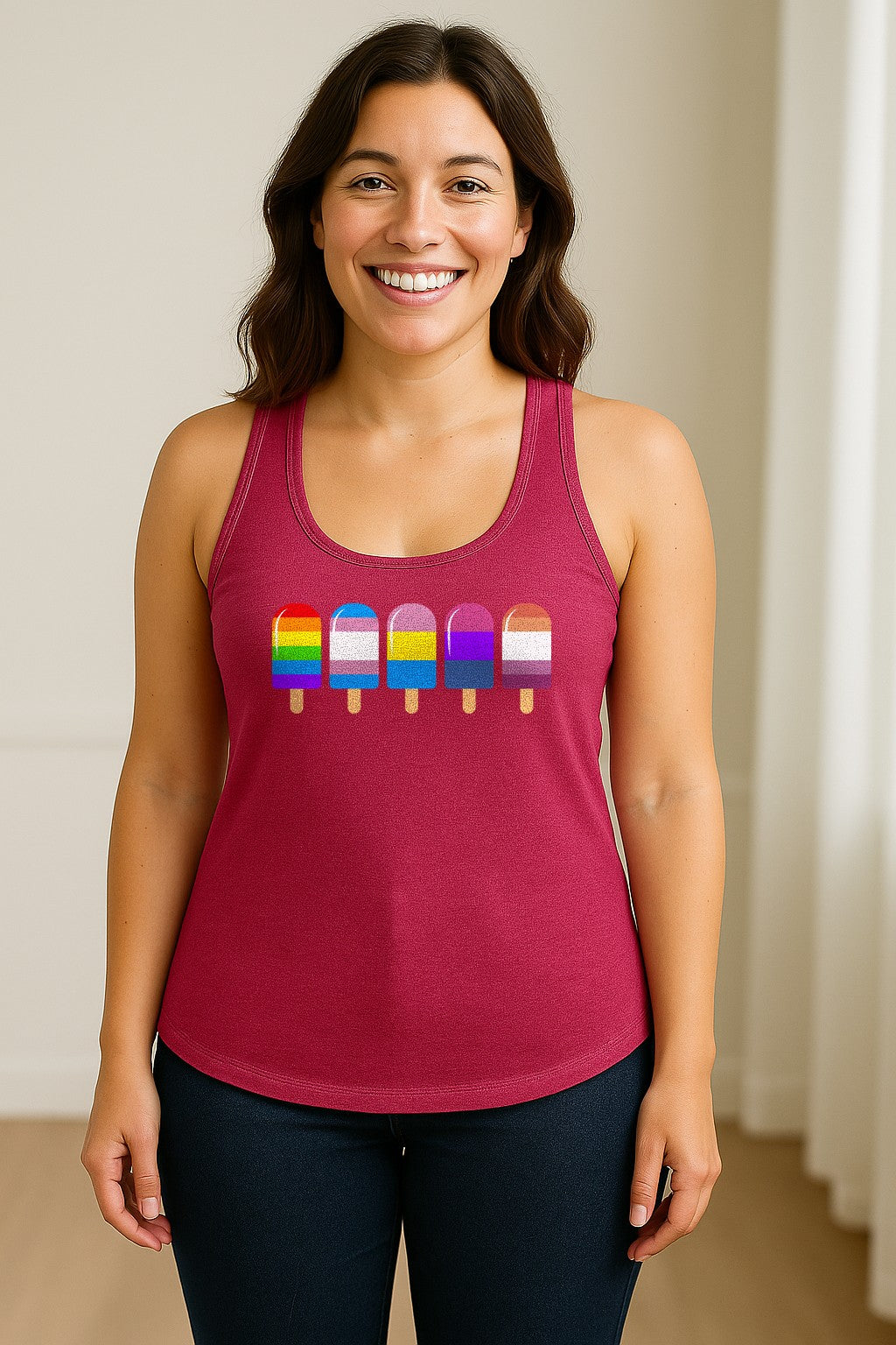Rainbow Ice Pop Pride Women's Racerback Tank Top for LGBTQIA+ Parades and Everyday Wear
