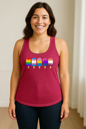 Rainbow Ice Pop Pride Women's Racerback Tank Top for LGBTQIA+ Parades and Everyday Wear