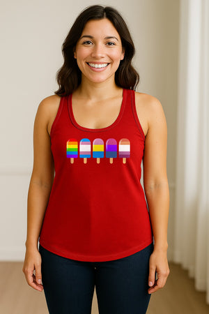 Rainbow Ice Pop Pride Women's Racerback Tank Top for LGBTQIA+ Parades and Everyday Wear