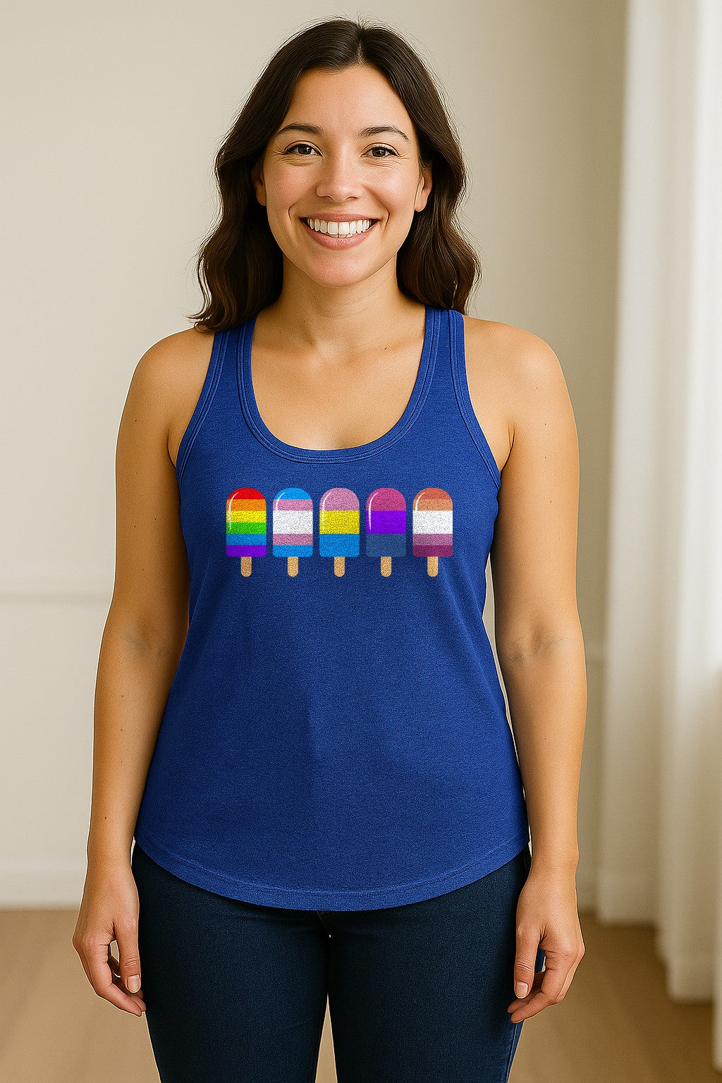 Rainbow Ice Pop Pride Women's Racerback Tank Top for LGBTQIA+ Parades and Everyday Wear