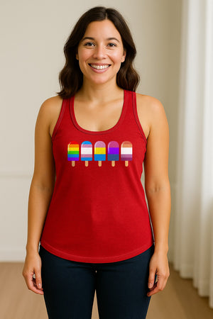 Rainbow Ice Pop Pride Women's Racerback Tank Top for LGBTQIA+ Parades and Everyday Wear