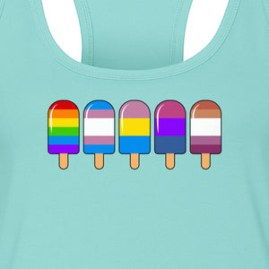 Rainbow Ice Pop Pride Women's Racerback Tank Top for LGBTQIA+ Parades and Everyday Wear