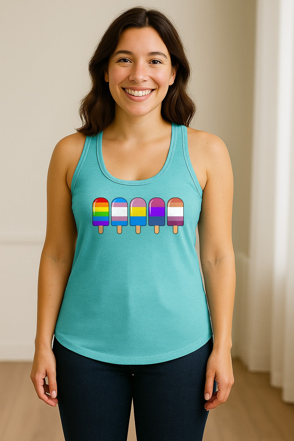 Rainbow Ice Pop Pride Women's Racerback Tank Top for LGBTQIA+ Parades and Everyday Wear