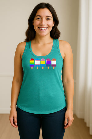 Rainbow Ice Pop Pride Women's Racerback Tank Top for LGBTQIA+ Parades and Everyday Wear