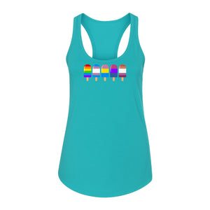 Rainbow Ice Pop Pride Women's Racerback Tank Top for LGBTQIA+ Parades and Everyday Wear