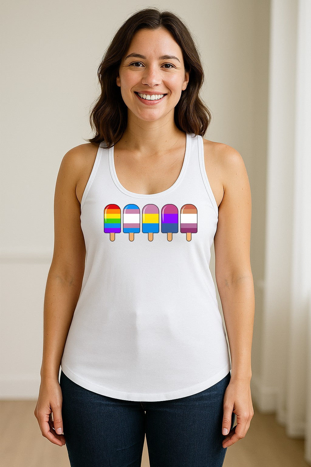 Rainbow Ice Pop Pride Women's Racerback Tank Top for LGBTQIA+ Parades and Everyday Wear