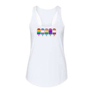 Rainbow Ice Pop Pride Women's Racerback Tank Top for LGBTQIA+ Parades and Everyday Wear