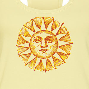 Boho Vintage Sun Face Women's Racerback Tank Top, Celestial Graphic for Summer, Beach and Workout Days