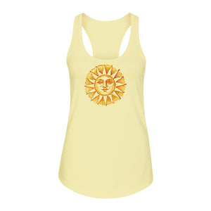 Boho Vintage Sun Face Women's Racerback Tank Top, Celestial Graphic for Summer, Beach and Workout Days