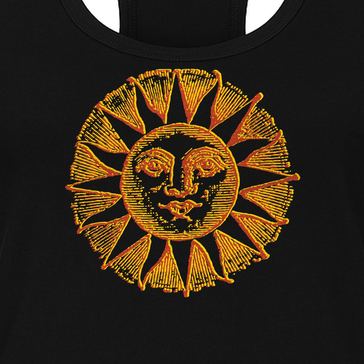 Boho Vintage Sun Face Women's Racerback Tank Top, Celestial Graphic for Summer, Beach and Workout Days