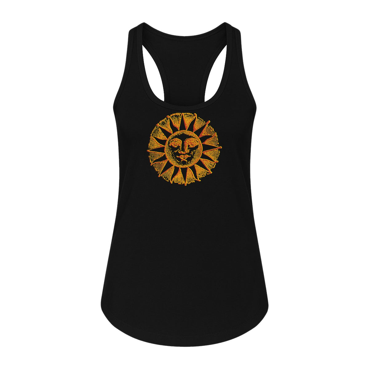 Boho Vintage Sun Face Women's Racerback Tank Top, Celestial Graphic for Summer, Beach and Workout Days