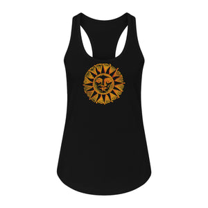 Boho Vintage Sun Face Women's Racerback Tank Top, Celestial Graphic for Summer, Beach and Workout Days