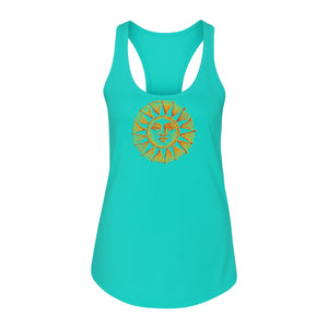 Boho Vintage Sun Face Women's Racerback Tank Top, Celestial Graphic for Summer, Beach and Workout Days