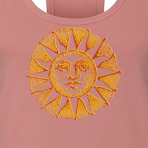 Boho Vintage Sun Face Women's Racerback Tank Top, Celestial Graphic for Summer, Beach and Workout Days