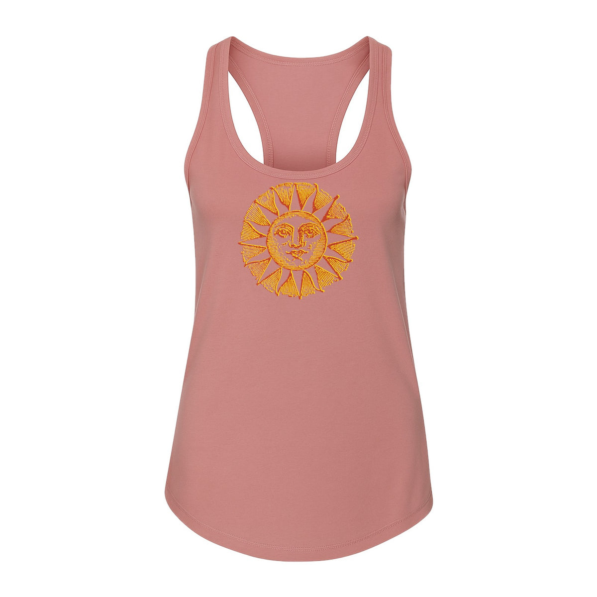 Boho Vintage Sun Face Women's Racerback Tank Top, Celestial Graphic for Summer, Beach and Workout Days