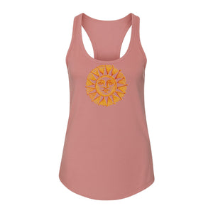 Boho Vintage Sun Face Women's Racerback Tank Top, Celestial Graphic for Summer, Beach and Workout Days