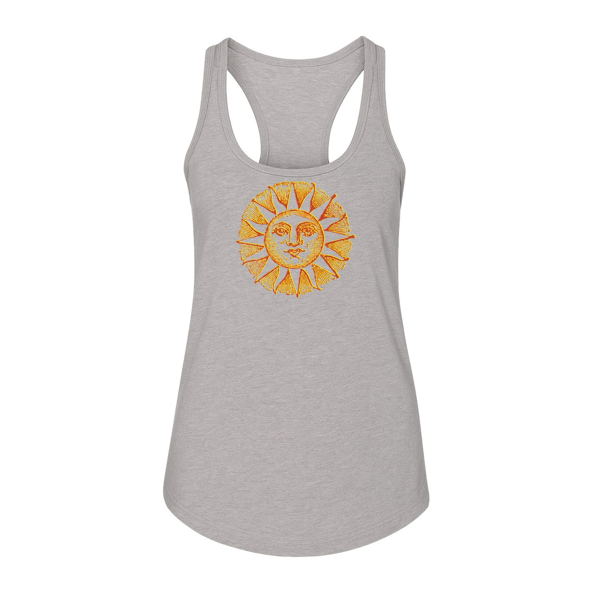Boho Vintage Sun Face Women's Racerback Tank Top, Celestial Graphic for Summer, Beach and Workout Days