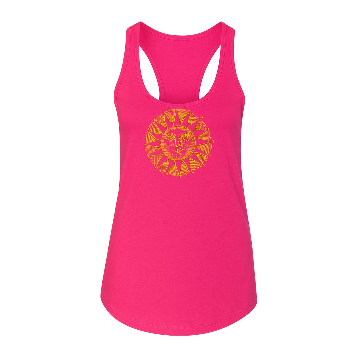Boho Vintage Sun Face Women's Racerback Tank Top, Celestial Graphic for Summer, Beach and Workout Days