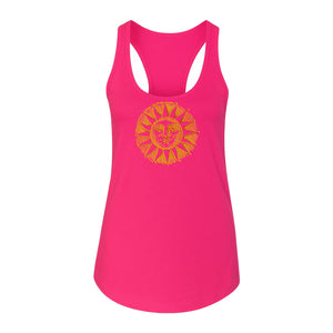 Boho Vintage Sun Face Women's Racerback Tank Top, Celestial Graphic for Summer, Beach and Workout Days