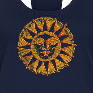 Boho Vintage Sun Face Women's Racerback Tank Top, Celestial Graphic for Summer, Beach and Workout Days