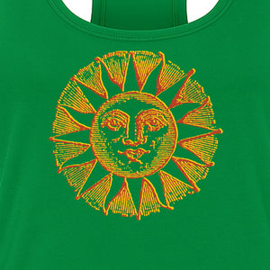 Boho Vintage Sun Face Women's Racerback Tank Top, Celestial Graphic for Summer, Beach and Workout Days
