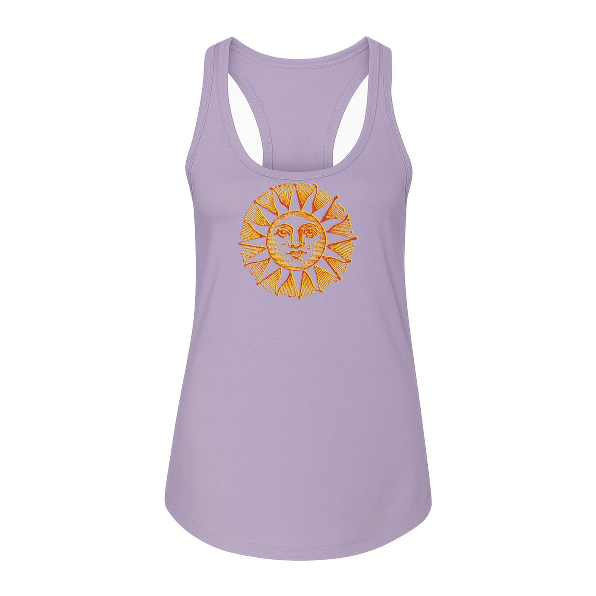 Boho Vintage Sun Face Women's Racerback Tank Top, Celestial Graphic for Summer, Beach and Workout Days