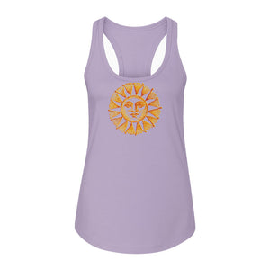 Boho Vintage Sun Face Women's Racerback Tank Top, Celestial Graphic for Summer, Beach and Workout Days