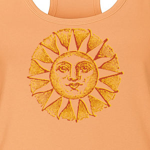 Boho Vintage Sun Face Women's Racerback Tank Top, Celestial Graphic for Summer, Beach and Workout Days