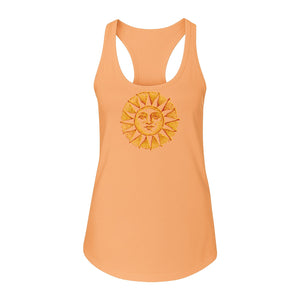Boho Vintage Sun Face Women's Racerback Tank Top, Celestial Graphic for Summer, Beach and Workout Days