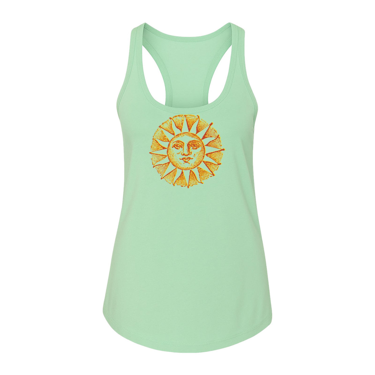 Boho Vintage Sun Face Women's Racerback Tank Top, Celestial Graphic for Summer, Beach and Workout Days