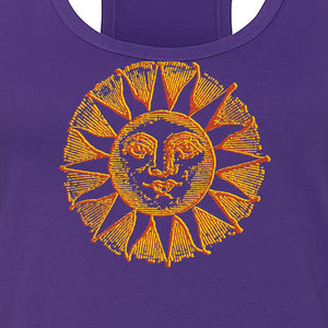 Boho Vintage Sun Face Women's Racerback Tank Top, Celestial Graphic for Summer, Beach and Workout Days