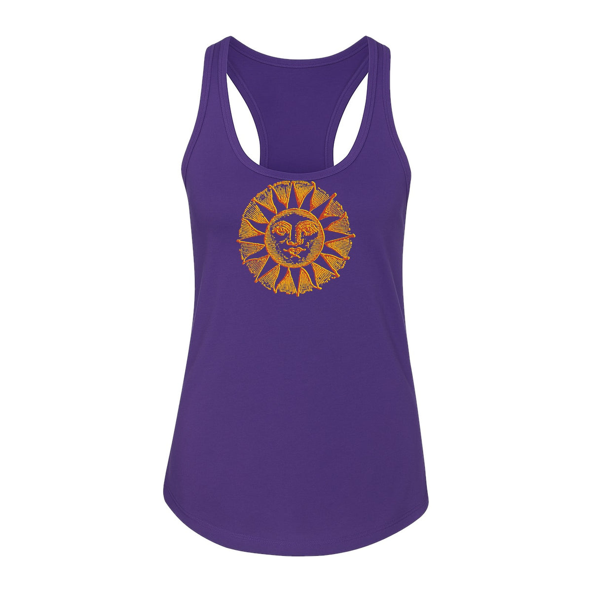 Boho Vintage Sun Face Women's Racerback Tank Top, Celestial Graphic for Summer, Beach and Workout Days