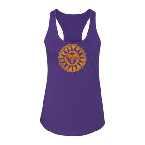 Boho Vintage Sun Face Women's Racerback Tank Top, Celestial Graphic for Summer, Beach and Workout Days