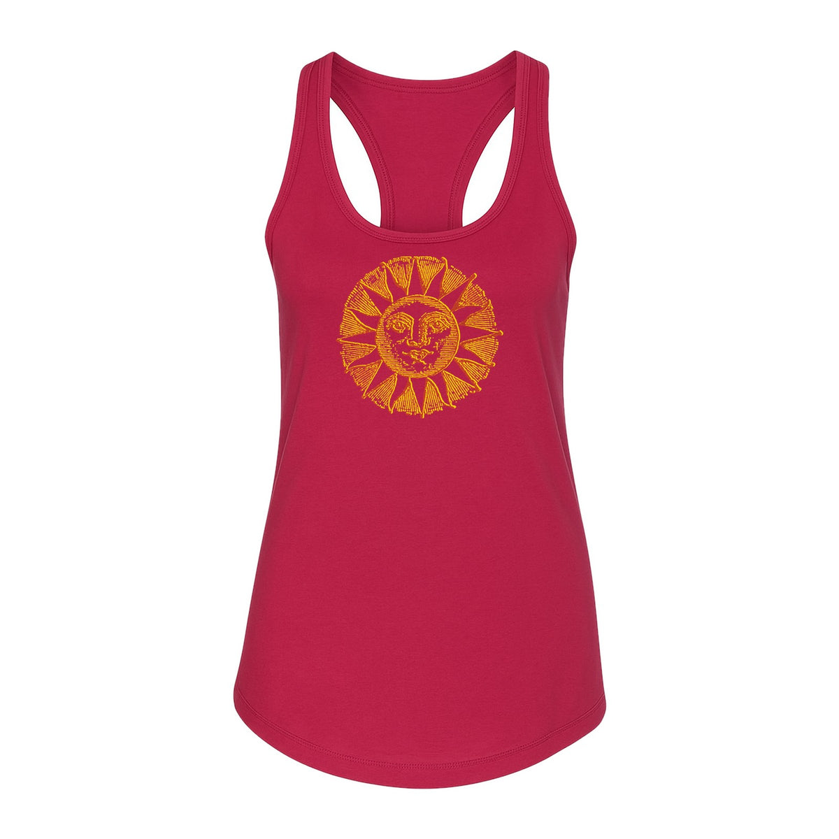 Boho Vintage Sun Face Women's Racerback Tank Top, Celestial Graphic for Summer, Beach and Workout Days